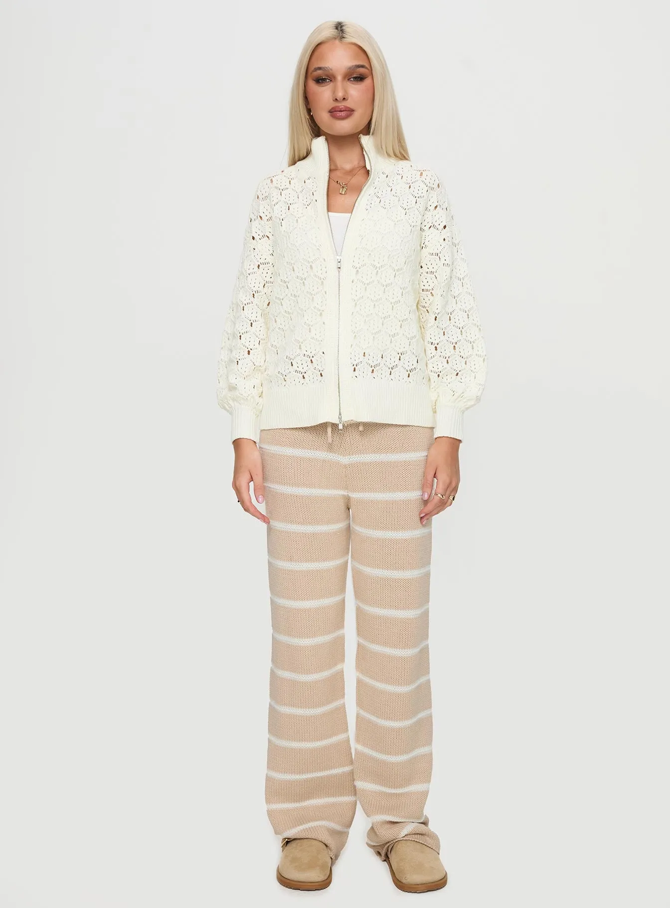 Sirena Zip Through Knit Sweater Cream