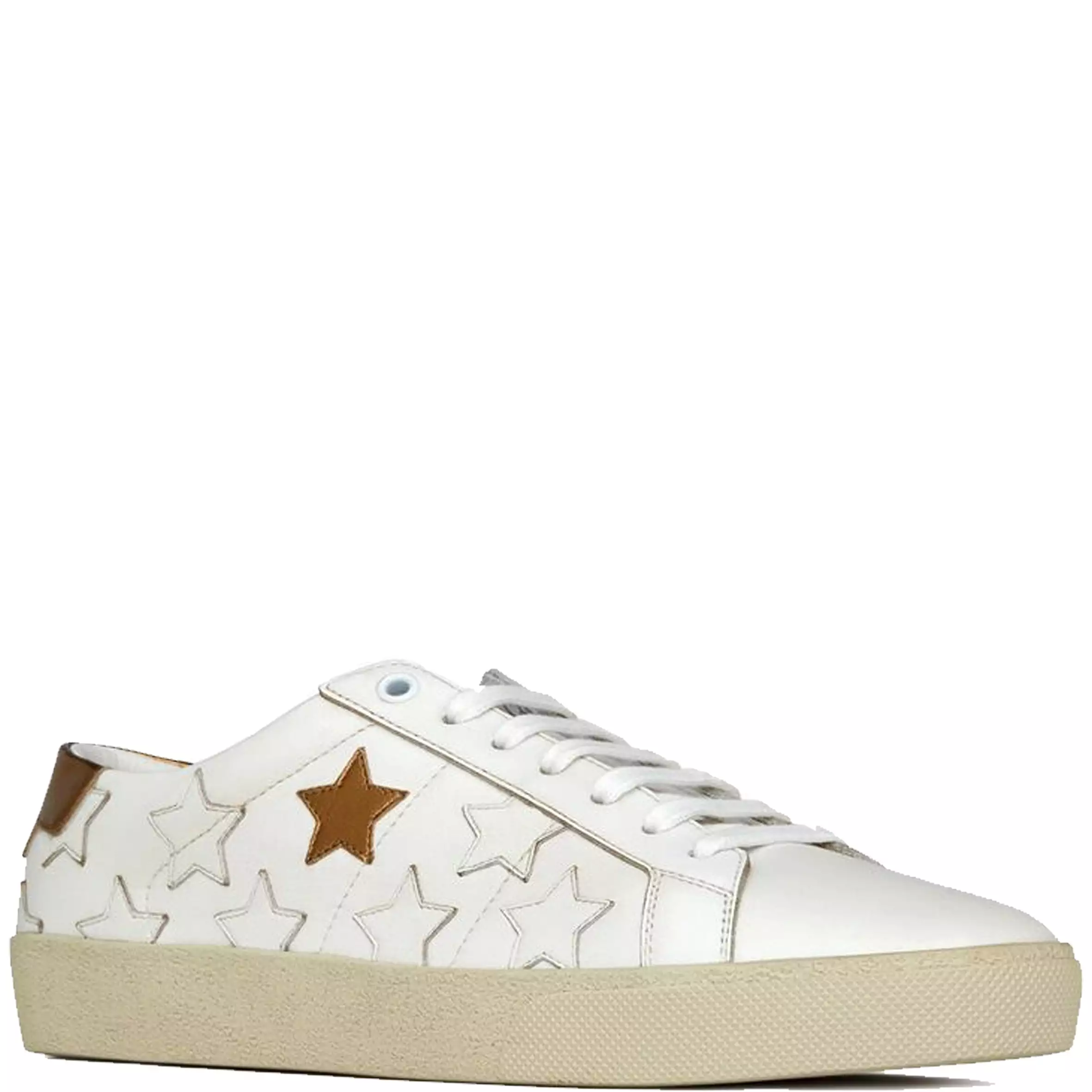 SL06 Gold Star Canvas Sneakers, White/Gold