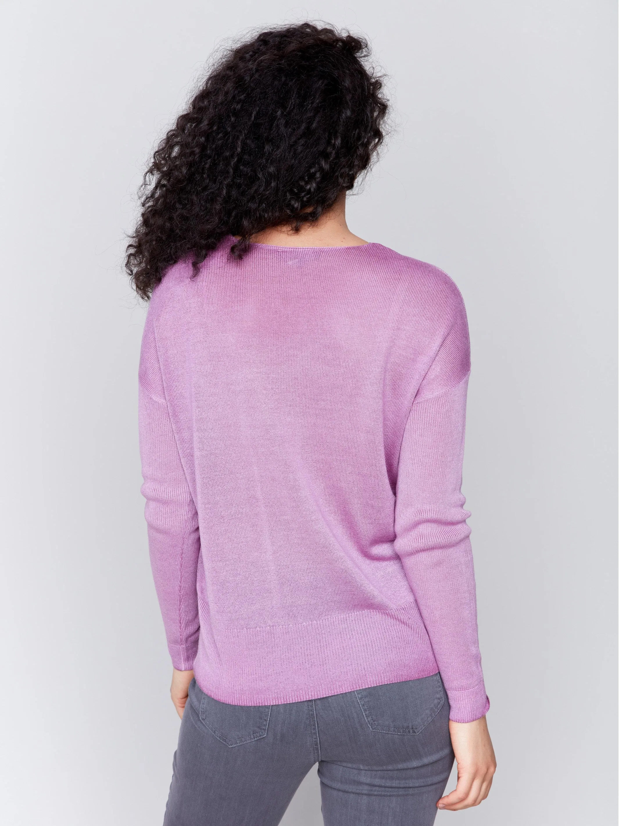 Snow Wash V-Neck Sweater - Mulberry