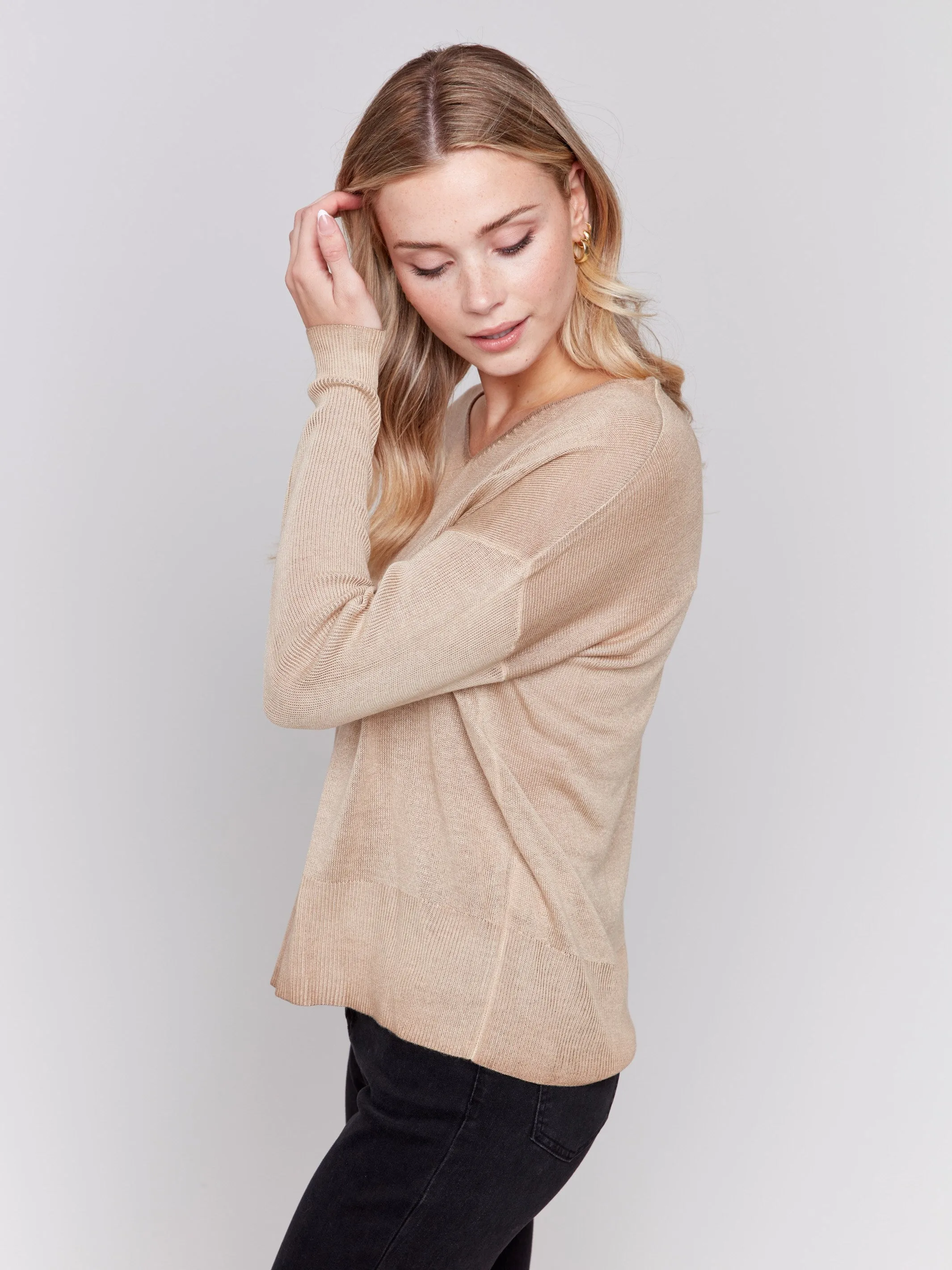 Snow Wash V-Neck Sweater - Truffle