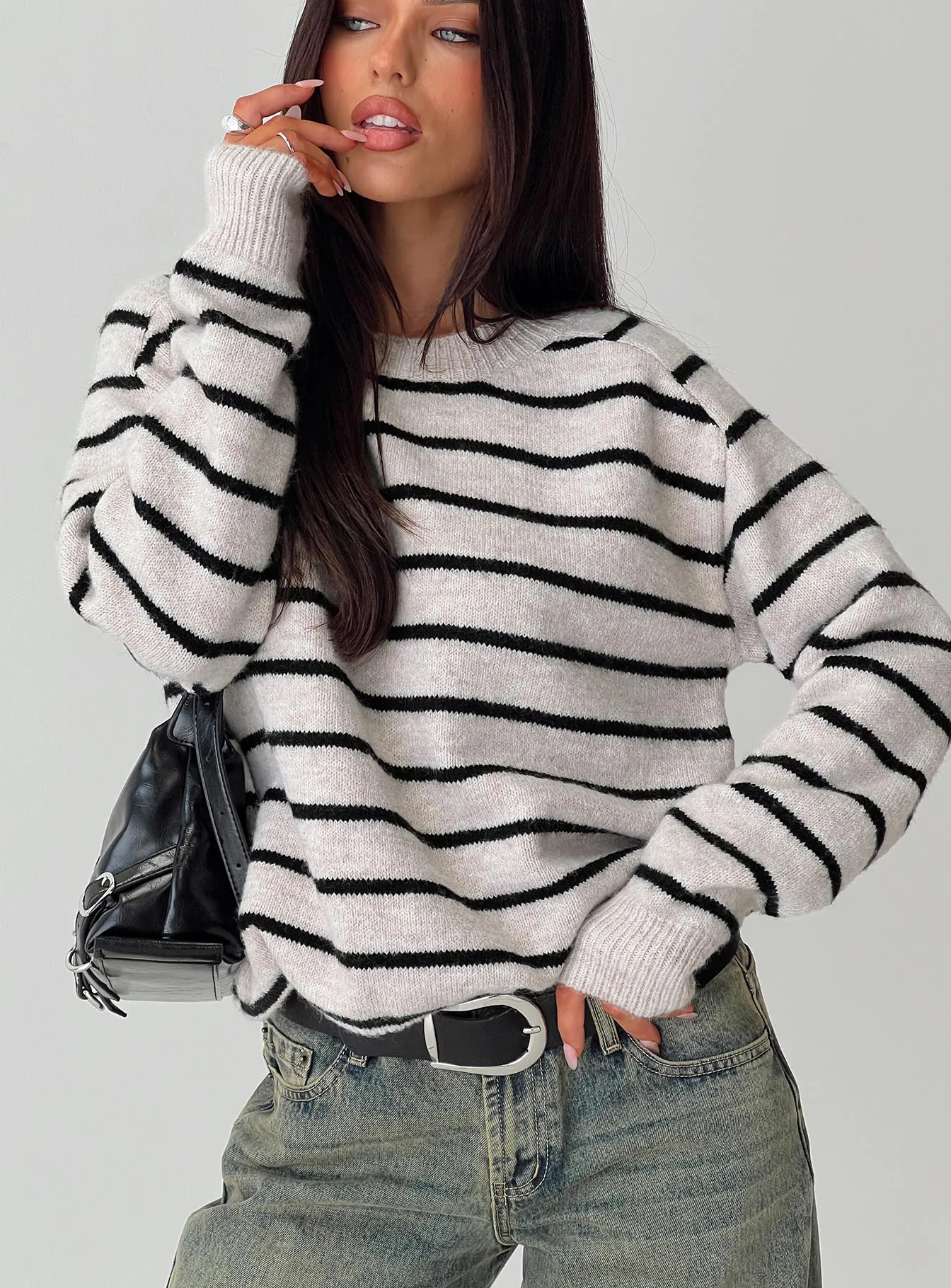 Souvenirs Knit Sweater Grey Stripe