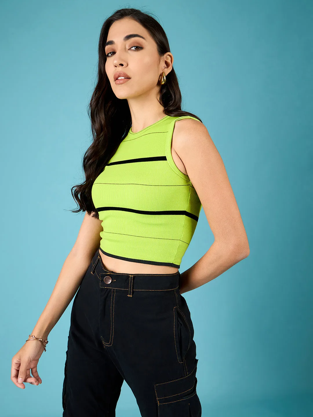 Stretchable Ribbed Sleeveless Crop Top