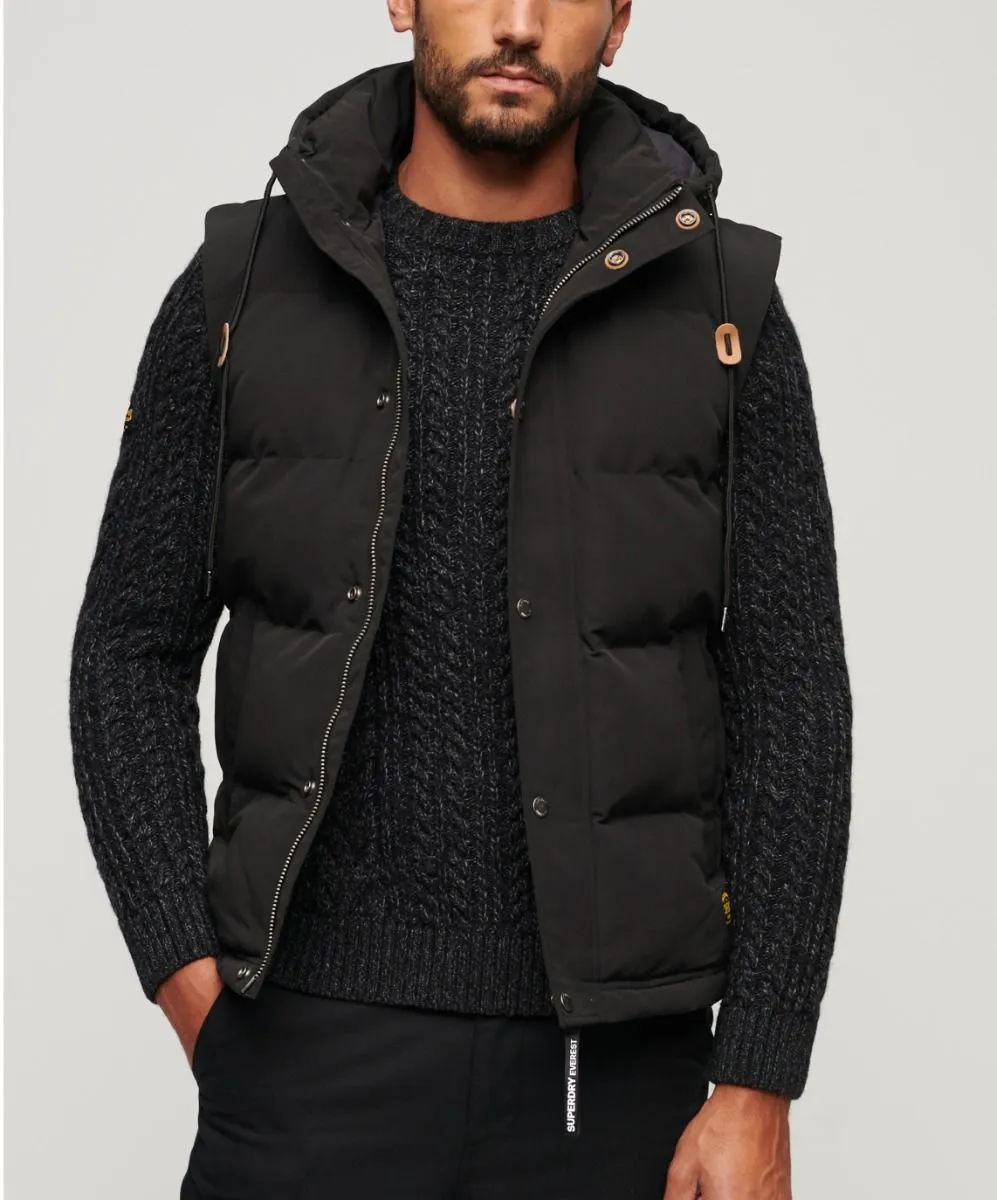 Superdry Everest Hooded Puffer Gilet Bodywarmer Jet Black