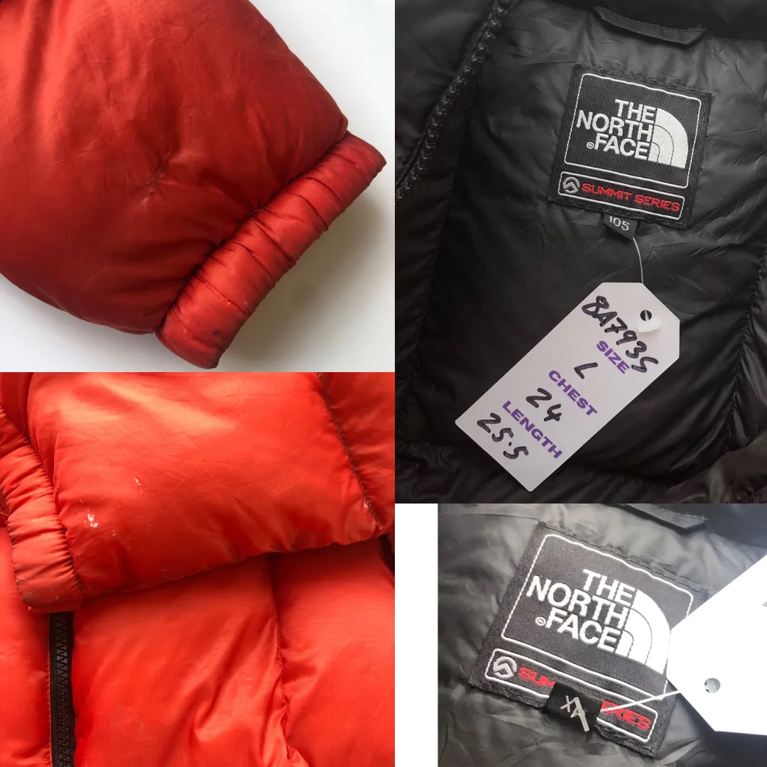 The North Face Summit Series Nuptse 800 Orange Down Puffer Jacket Large