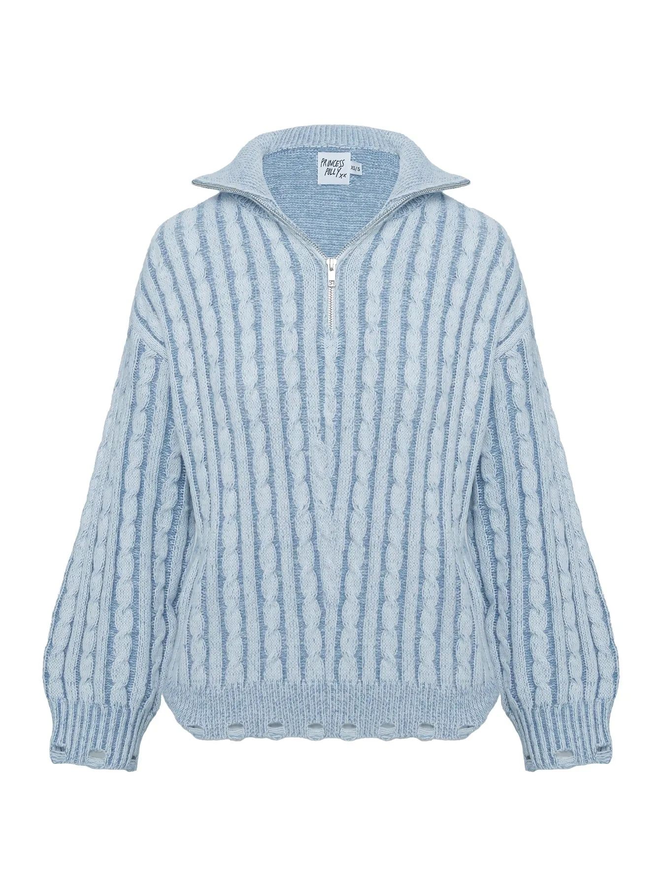 Told The Truth Quarter Zip Knit Sweater Blue