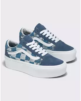 VANS UNISEX Old Skool Stackform Shoe (Glimmer Check Vintage Indigo)