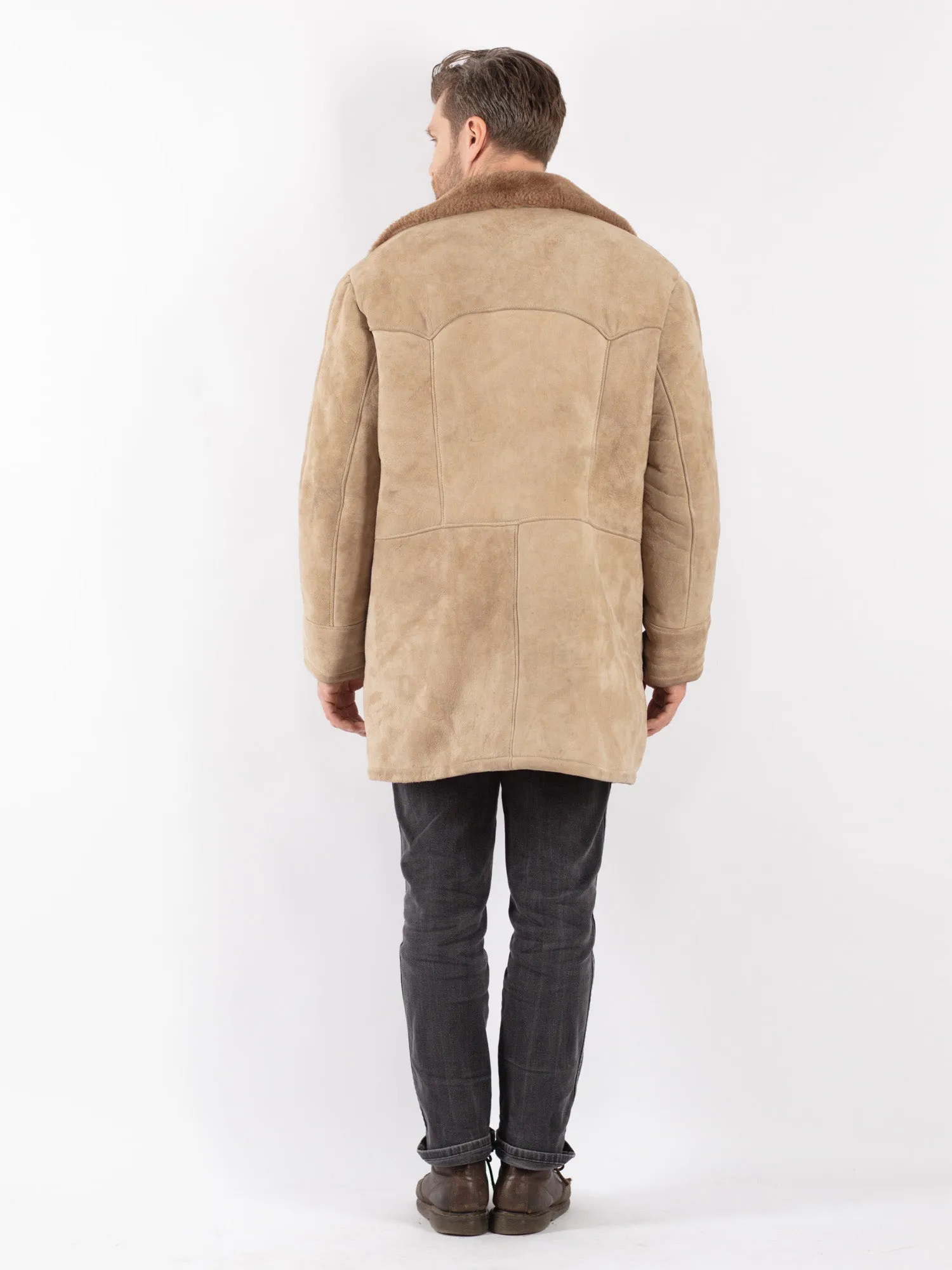 Vintage 70's Men Sheepskin Coat in Beige