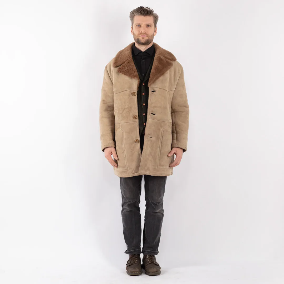 Vintage 70's Men Sheepskin Coat in Beige