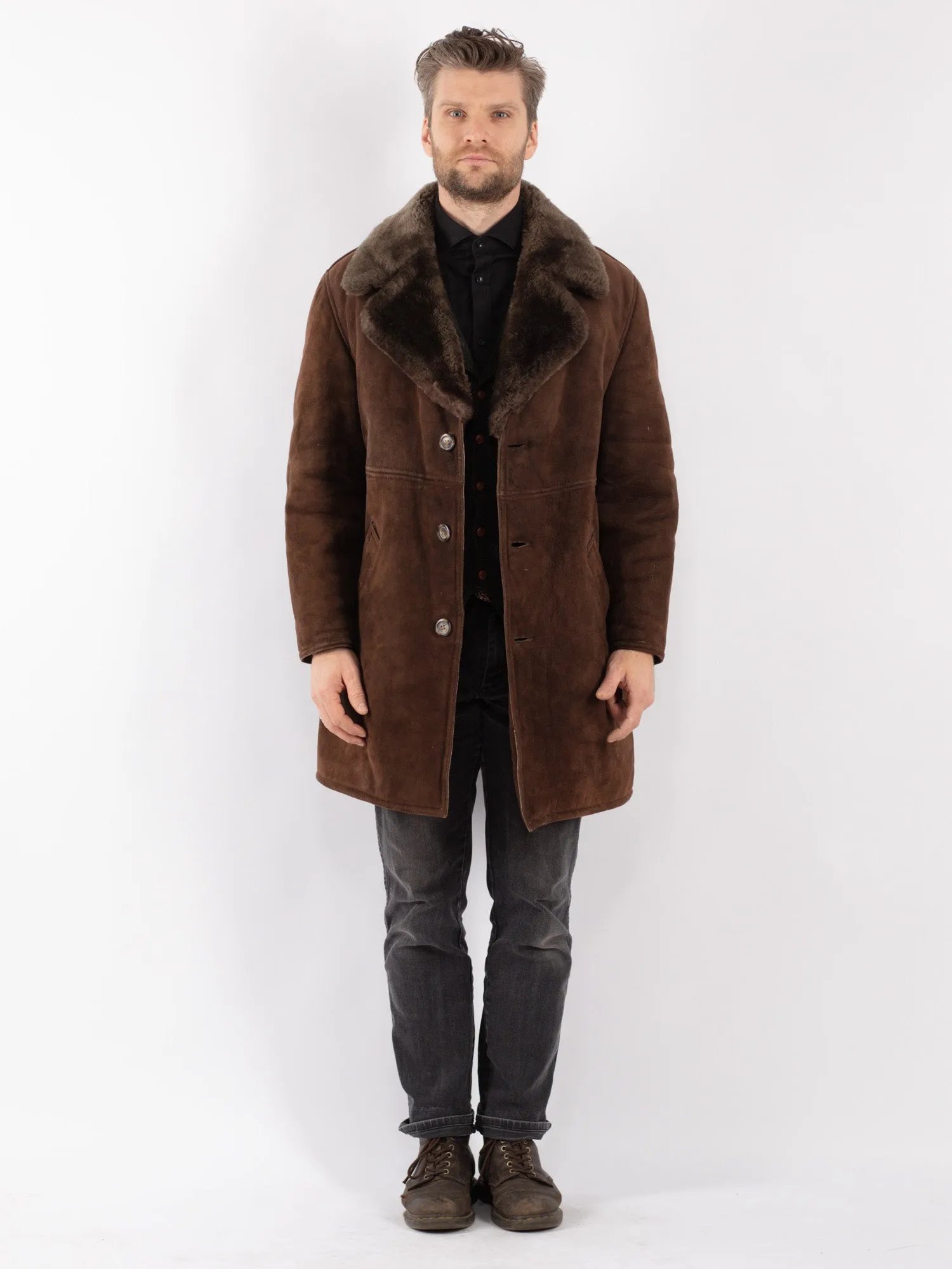 Vintage 70's Men Sheepskin Coat in Brown