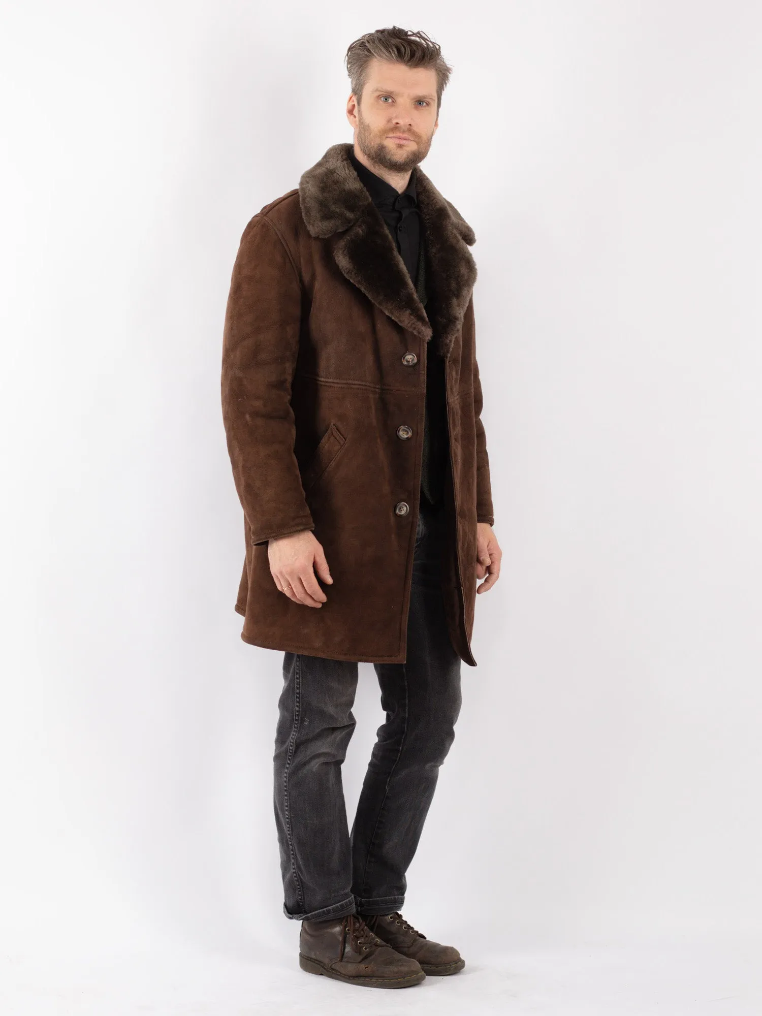 Vintage 70's Men Sheepskin Coat in Brown