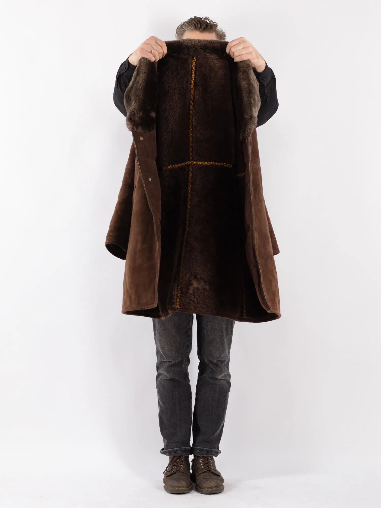 Vintage 70's Men Sheepskin Coat in Brown