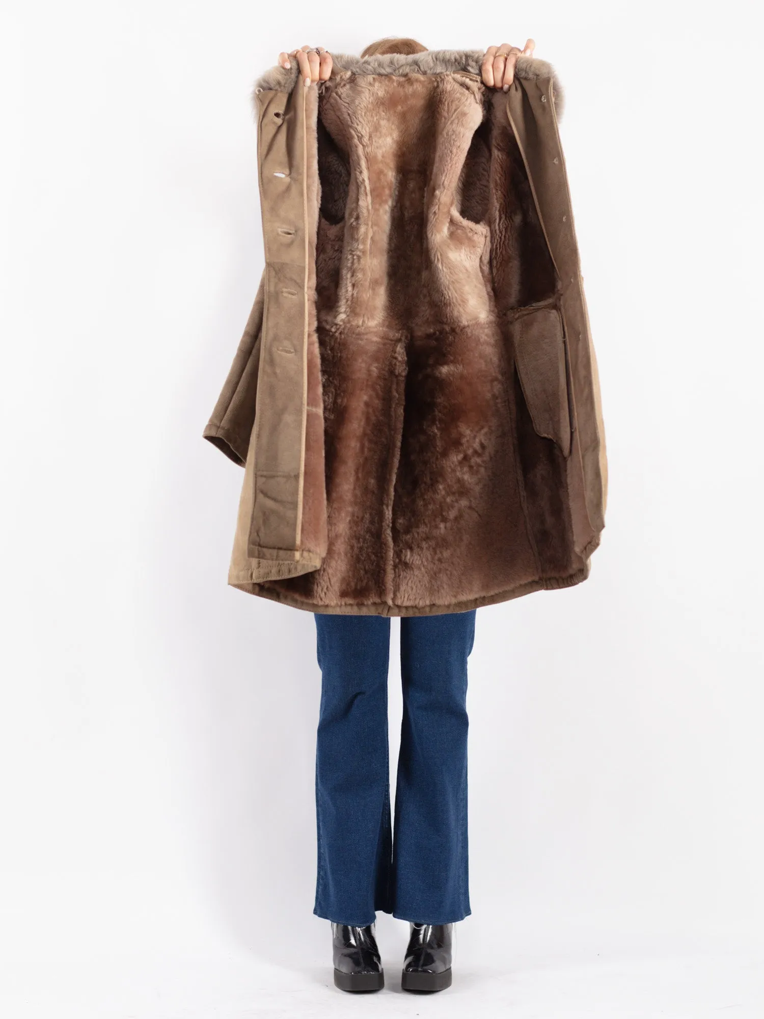 Vintage 70's Women Sheepskin Coat in Beige