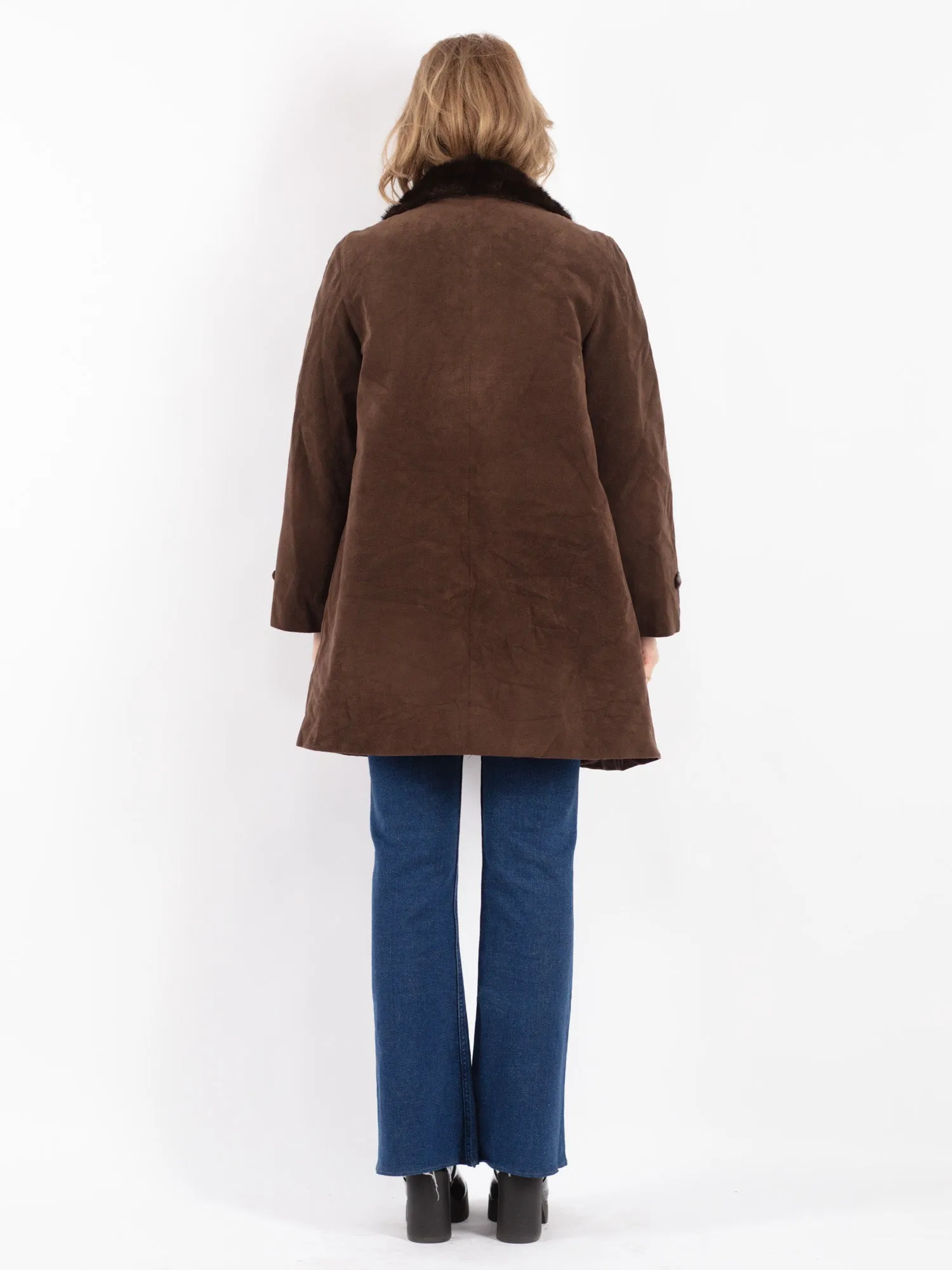 Vintage 70's Women Suede Fur Coat in Brown