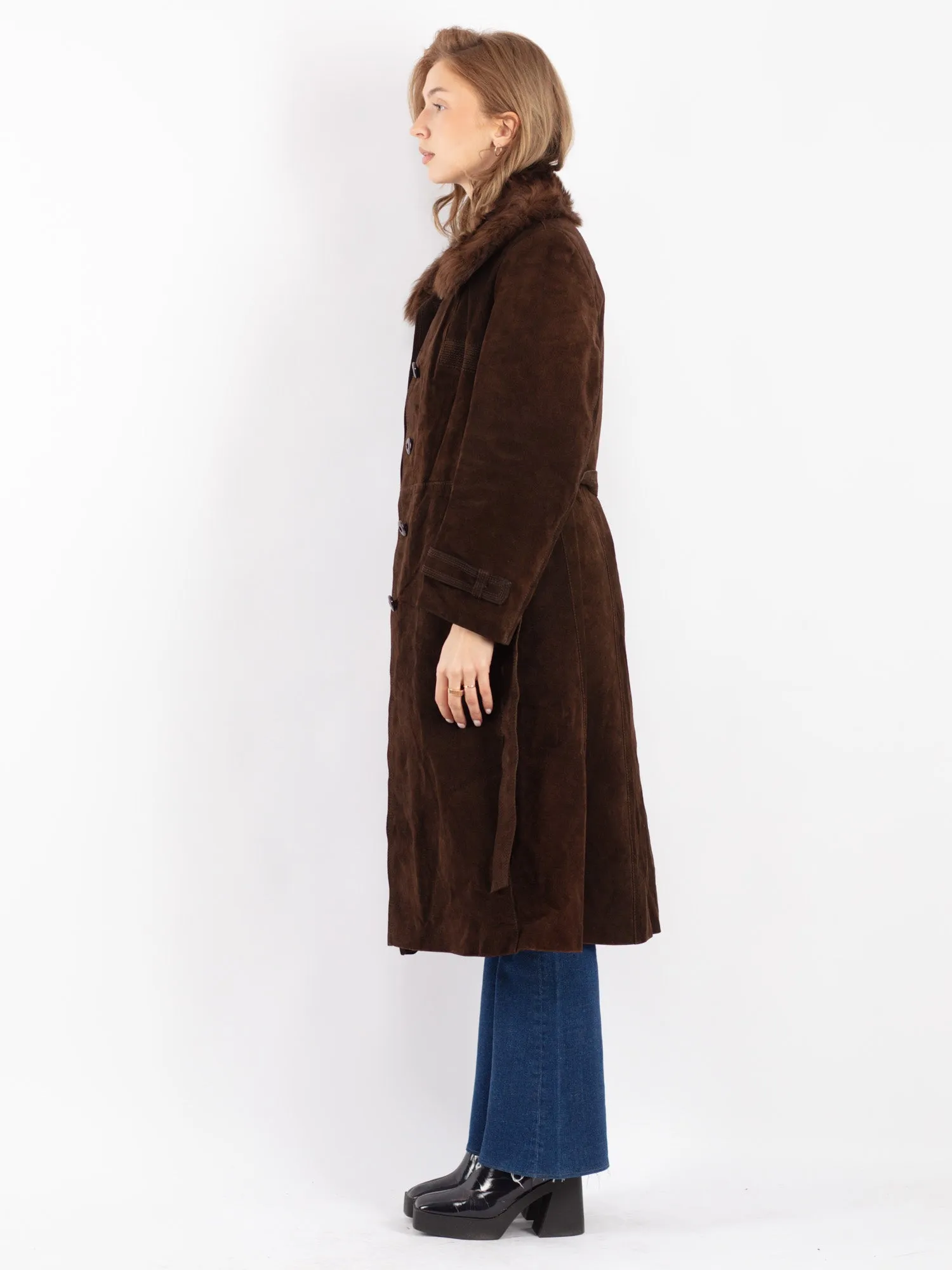 Vintage 70's Women Suede Long Coat in Brown