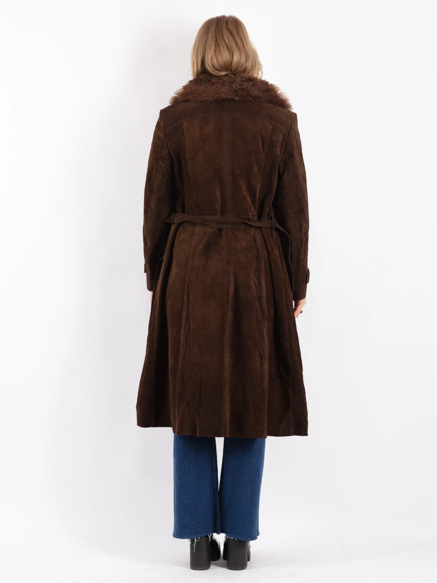 Vintage 70's Women Suede Long Coat in Brown