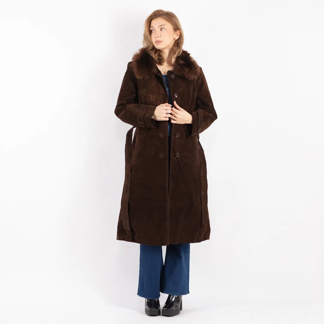 Vintage 70's Women Suede Long Coat in Brown