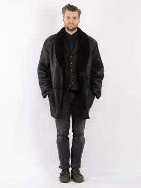 Vintage 80's Men Hide Society Sheepskin Coat in Black