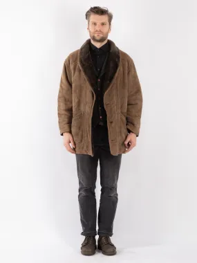 Vintage 80's Men Sheepskin Coat in Beige