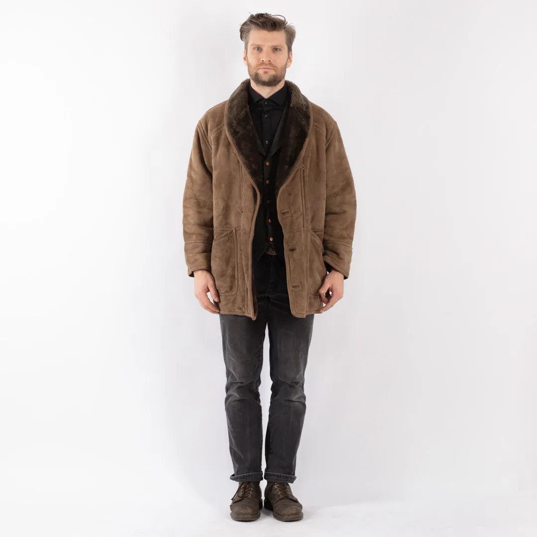 Vintage 80's Men Sheepskin Coat in Beige