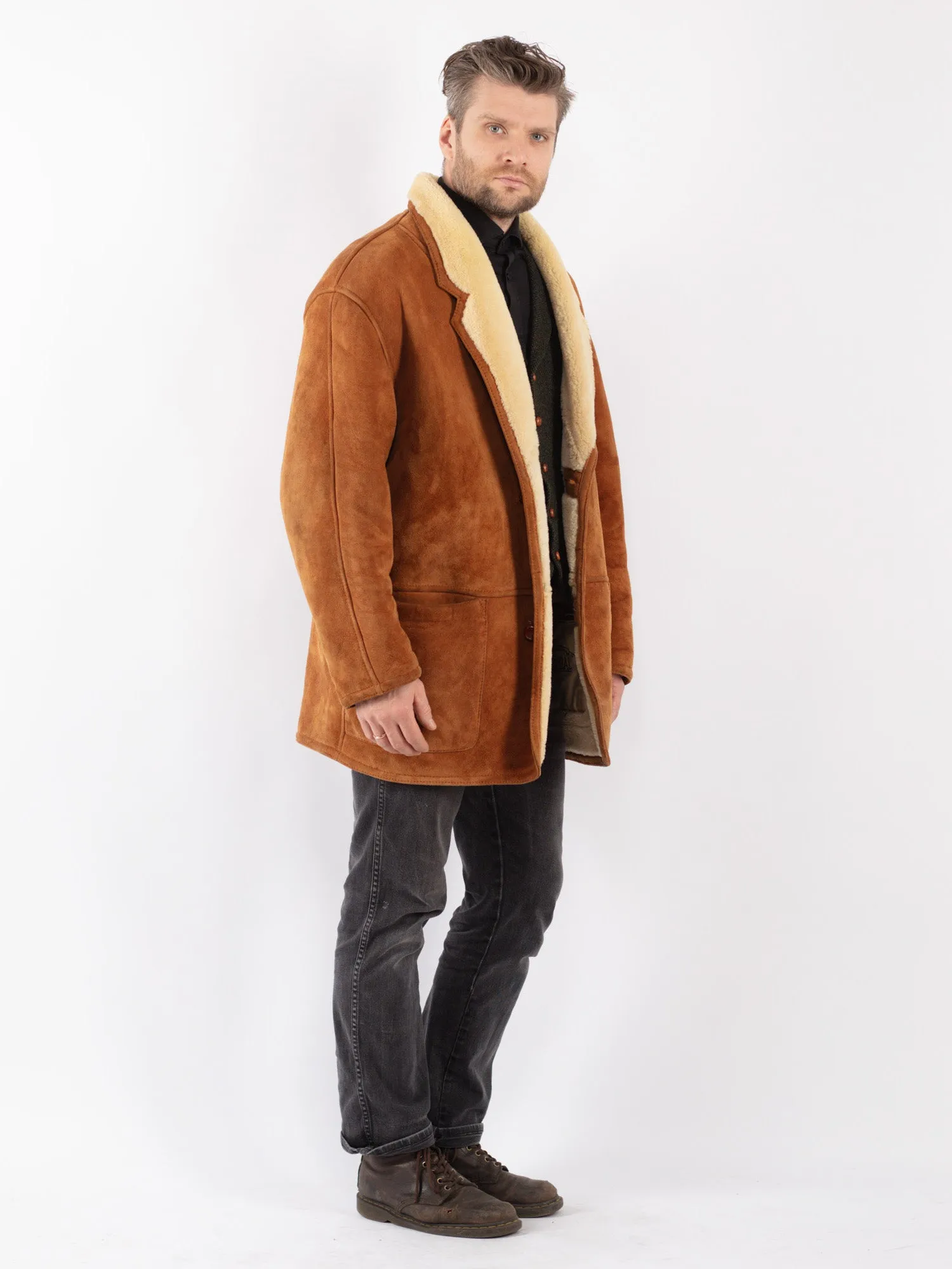 Vintage 80's Men Sheepskin Coat in Brown