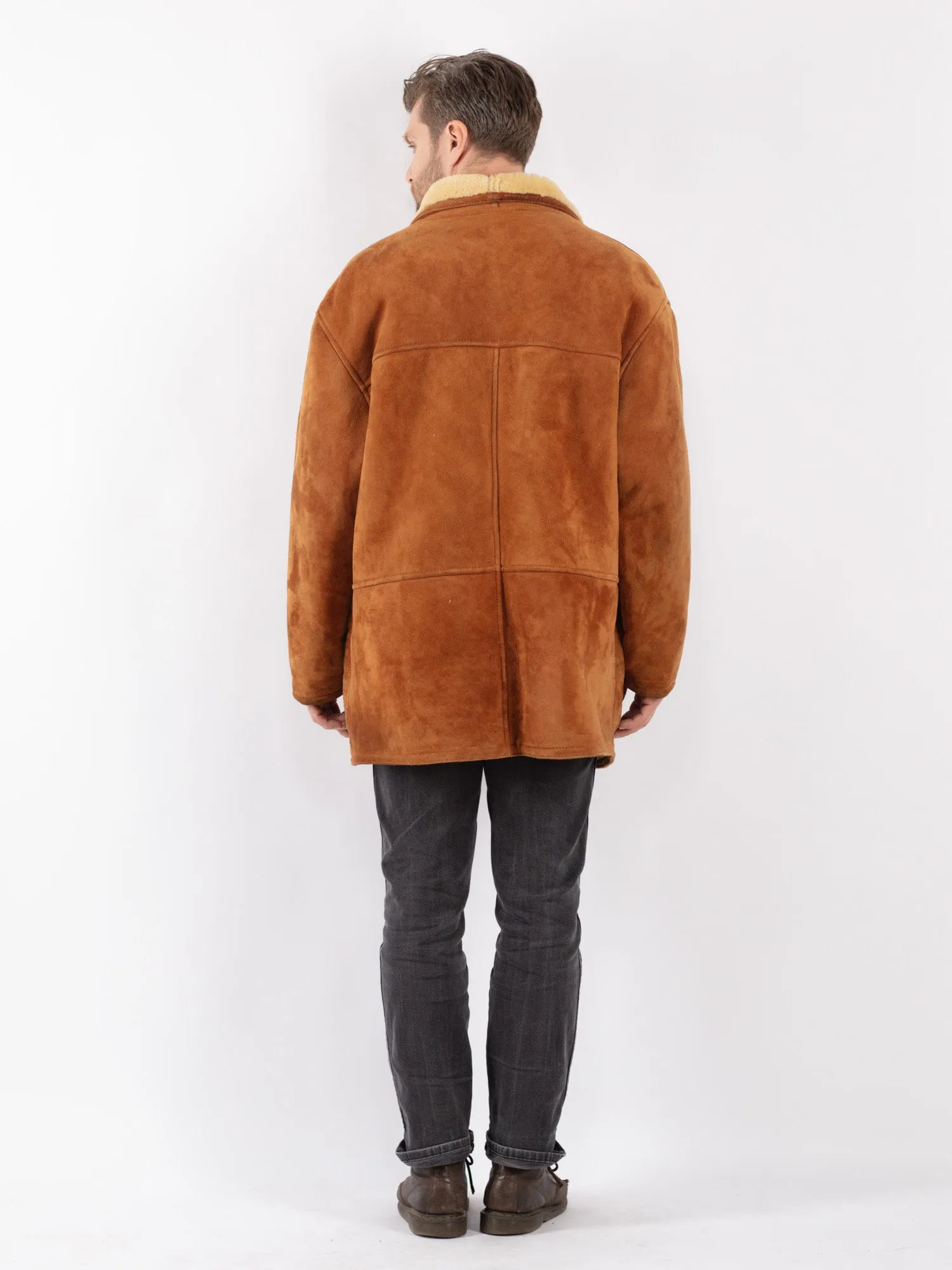 Vintage 80's Men Sheepskin Coat in Brown