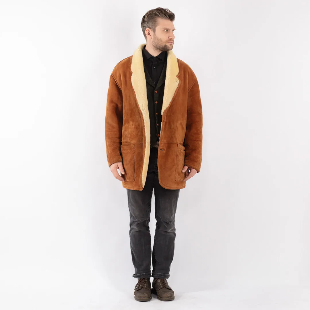 Vintage 80's Men Sheepskin Coat in Brown