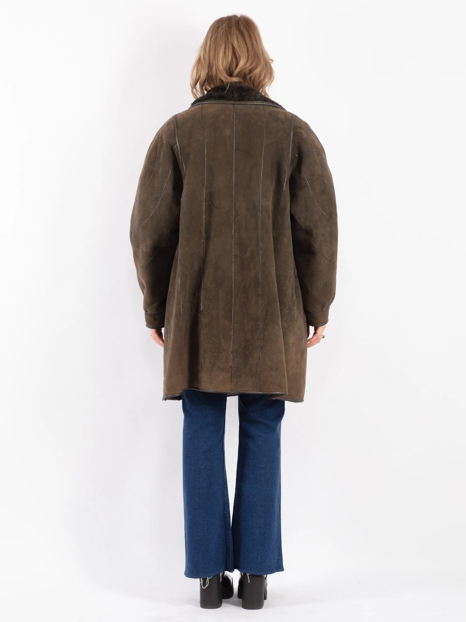 Vintage 80's Women Sheepskin Coat in Green