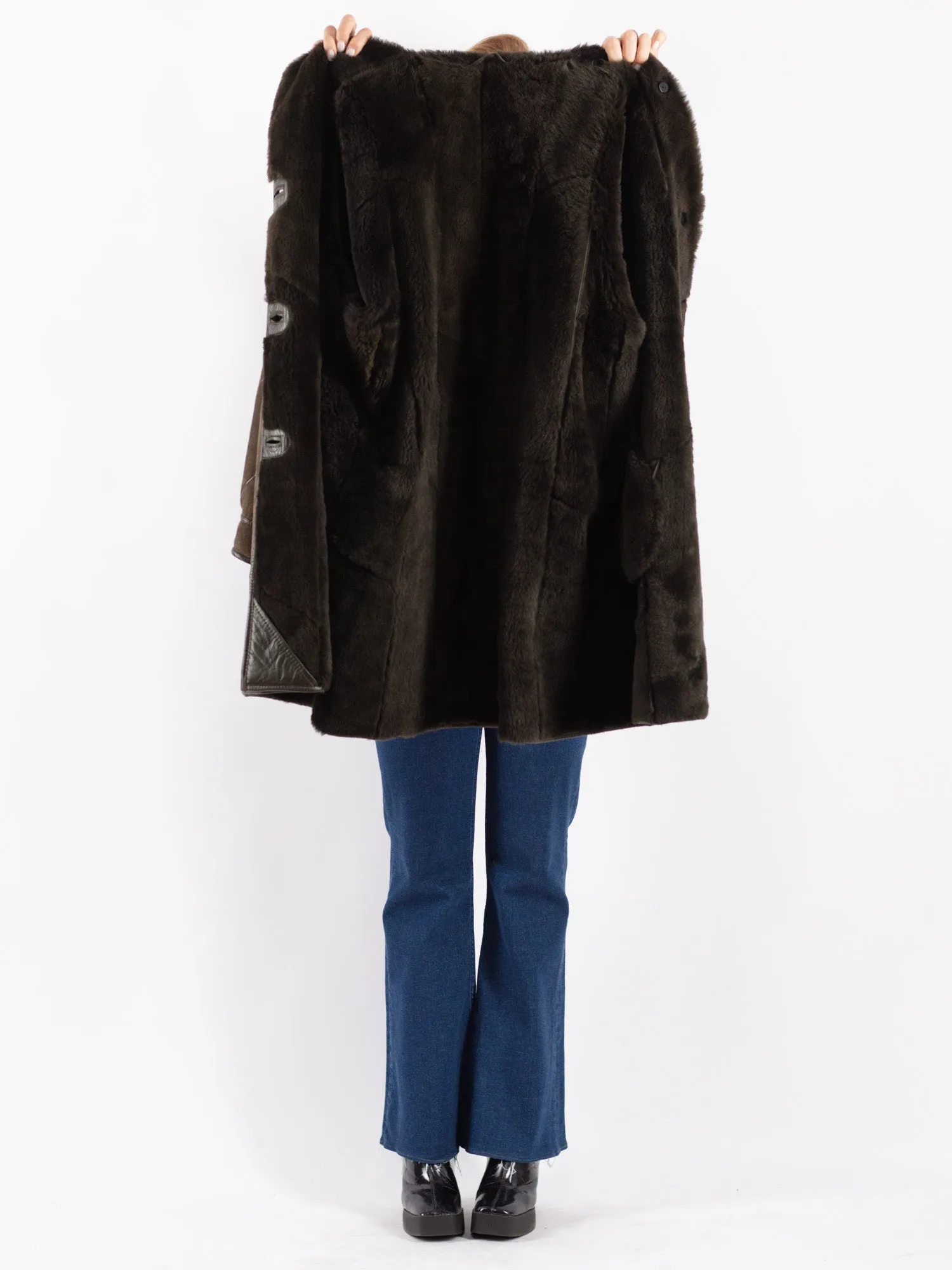 Vintage 80's Women Sheepskin Coat in Green