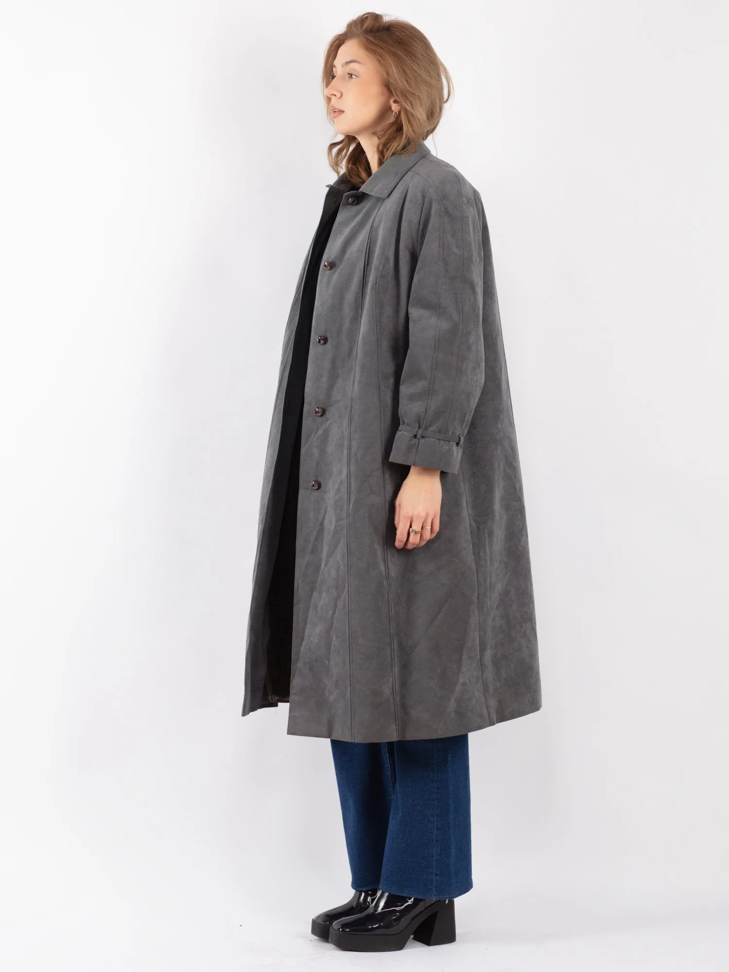 Vintage 90's Women Faux Sheepskin Coat in Gray