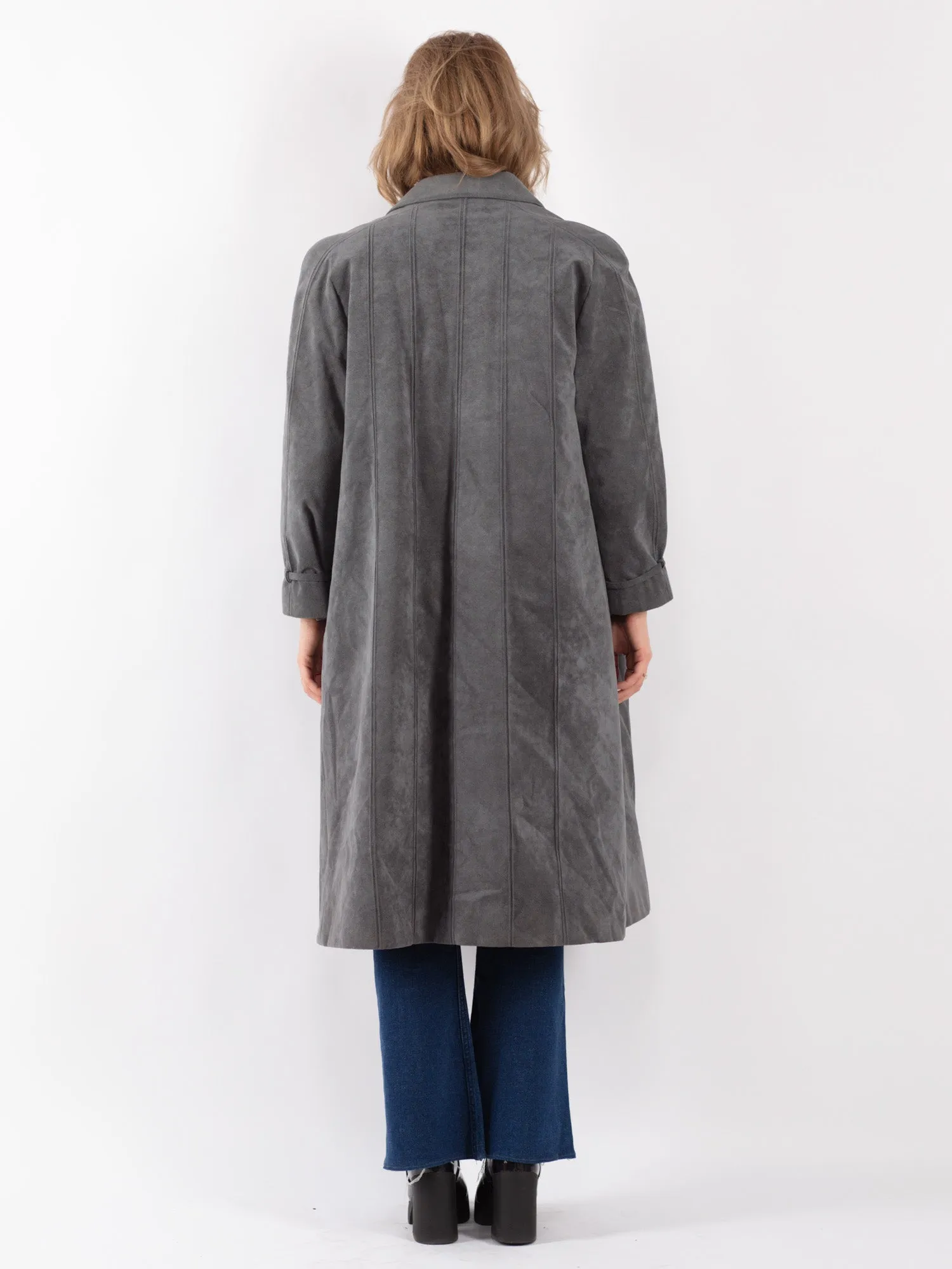 Vintage 90's Women Faux Sheepskin Coat in Gray