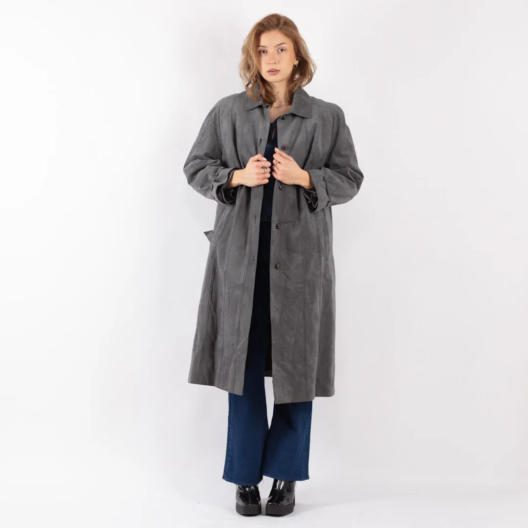 Vintage 90's Women Faux Sheepskin Coat in Gray