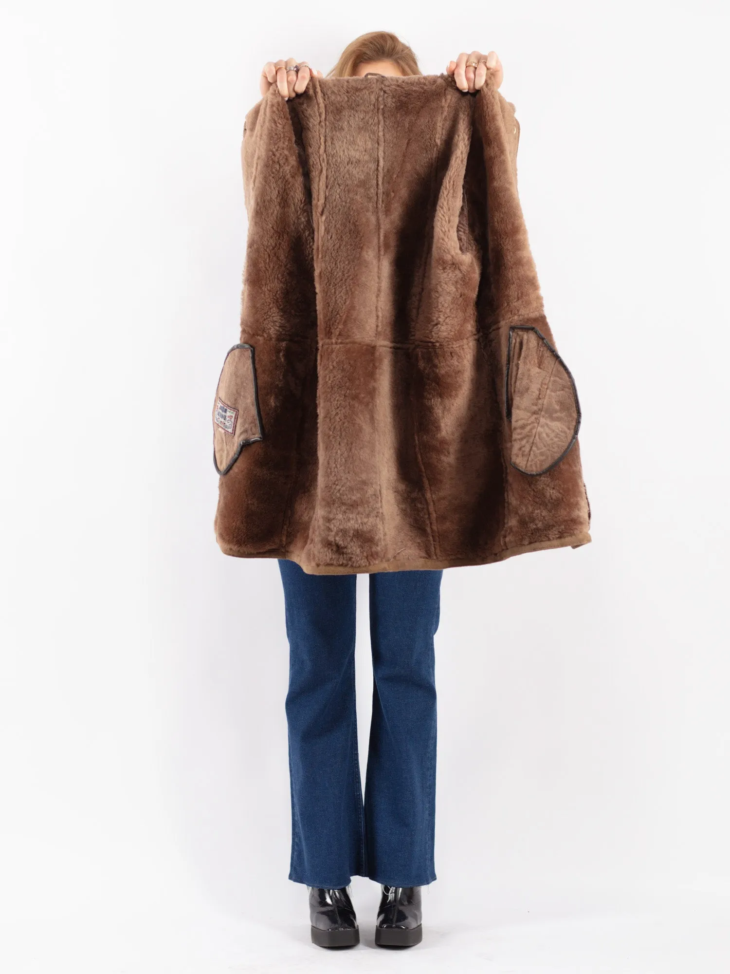 Vintage 90's Women Sheepskin Coat in Beige