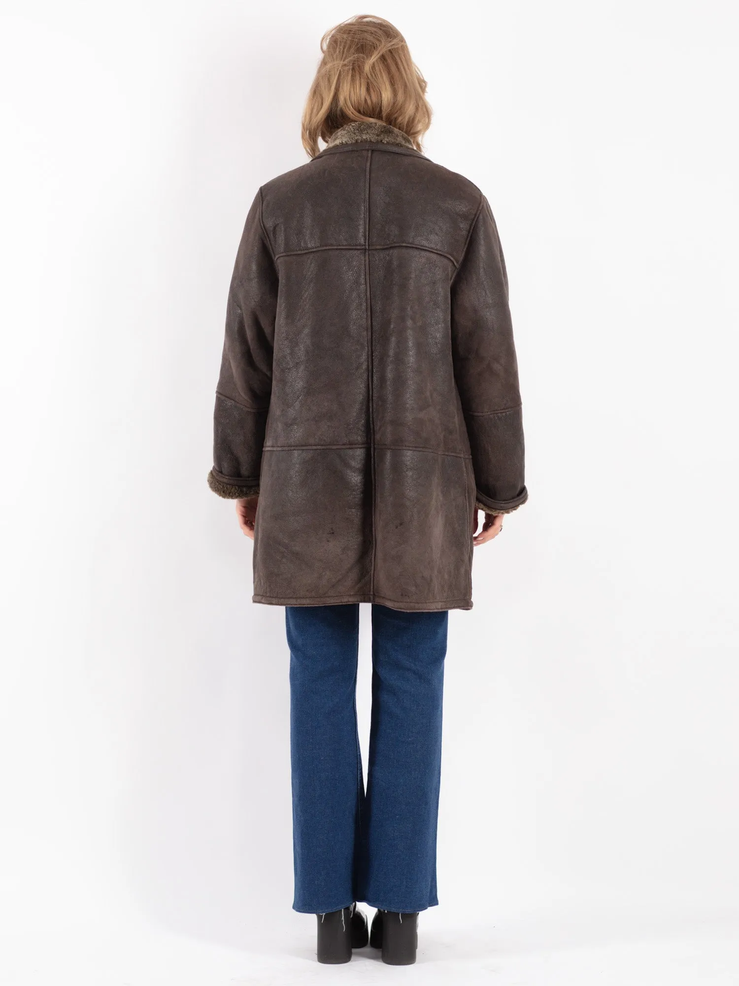 Vintage 90's Women Sheepskin Coat in Brown