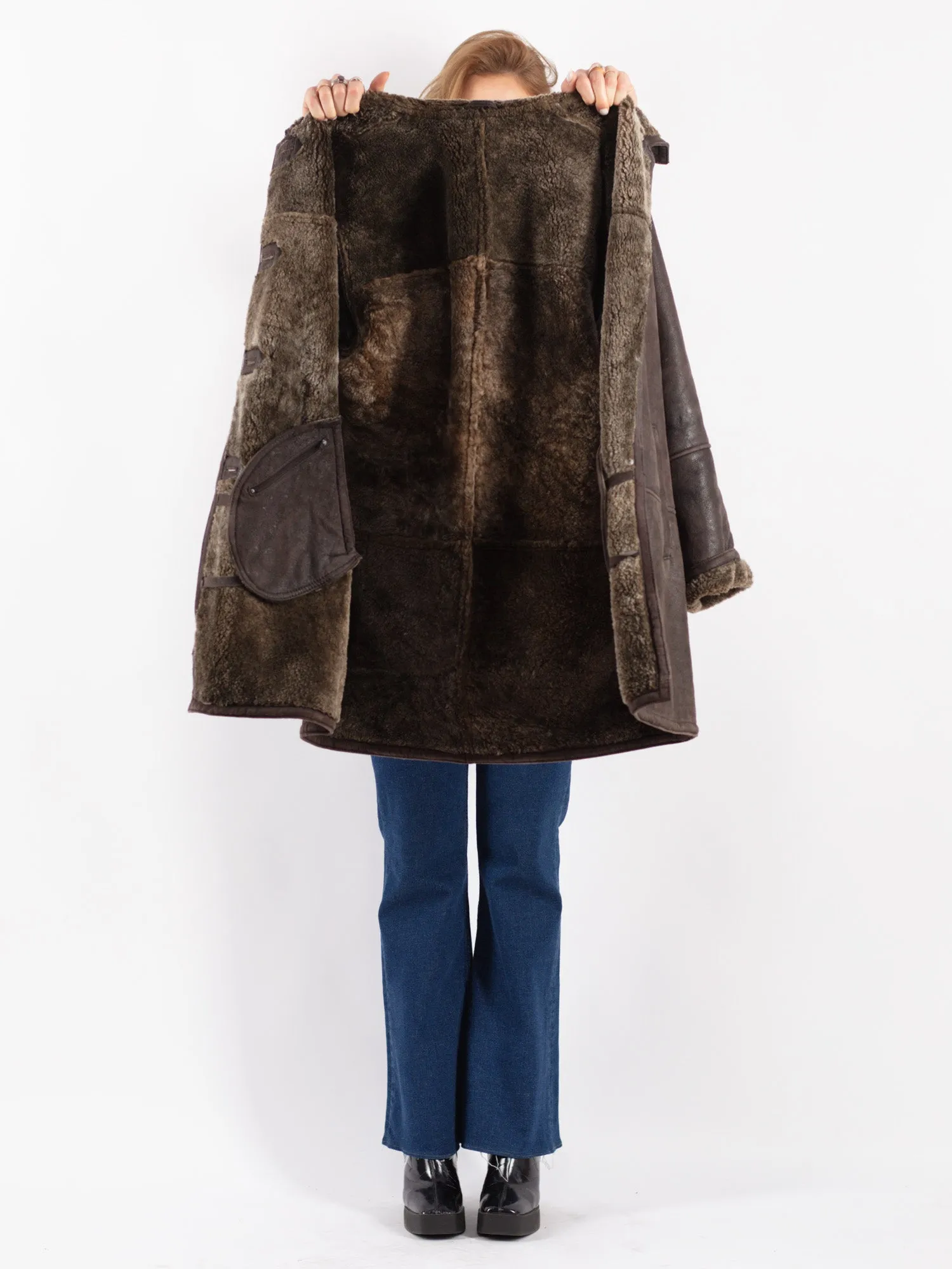 Vintage 90's Women Sheepskin Coat in Brown