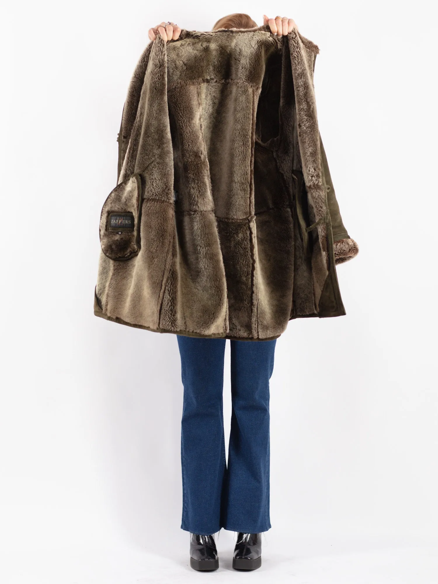 Vintage 90's Women Sheepskin Coat in Green