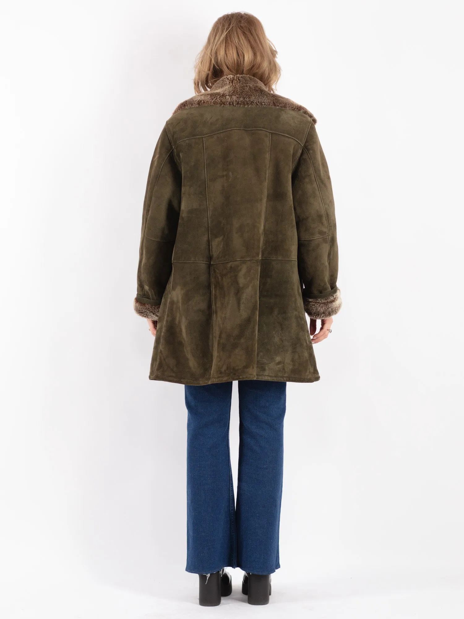 Vintage 90's Women Sheepskin Coat in Green