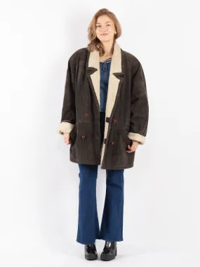 Vintage 90's Women Suede Sherpa Coat in Gray