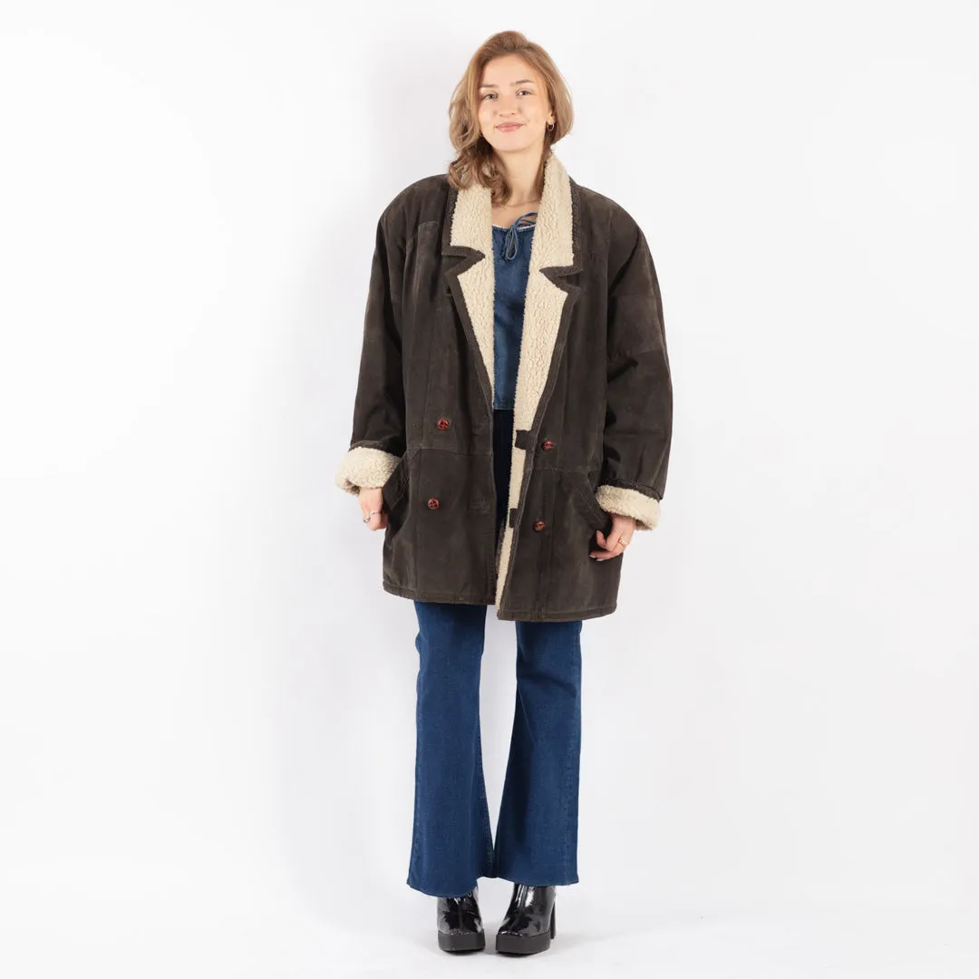 Vintage 90's Women Suede Sherpa Coat in Gray