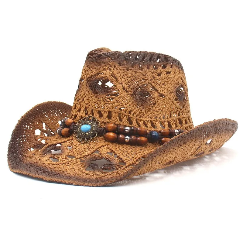 Western Style Cowboy Straw Hat Women Men Spring Summer Large Brim Seaside Beach Sun Protection Hat