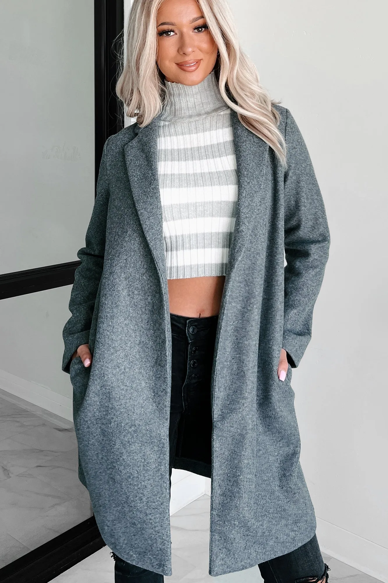 Whims Of The Weather Fleece Longline Coat (Grey)