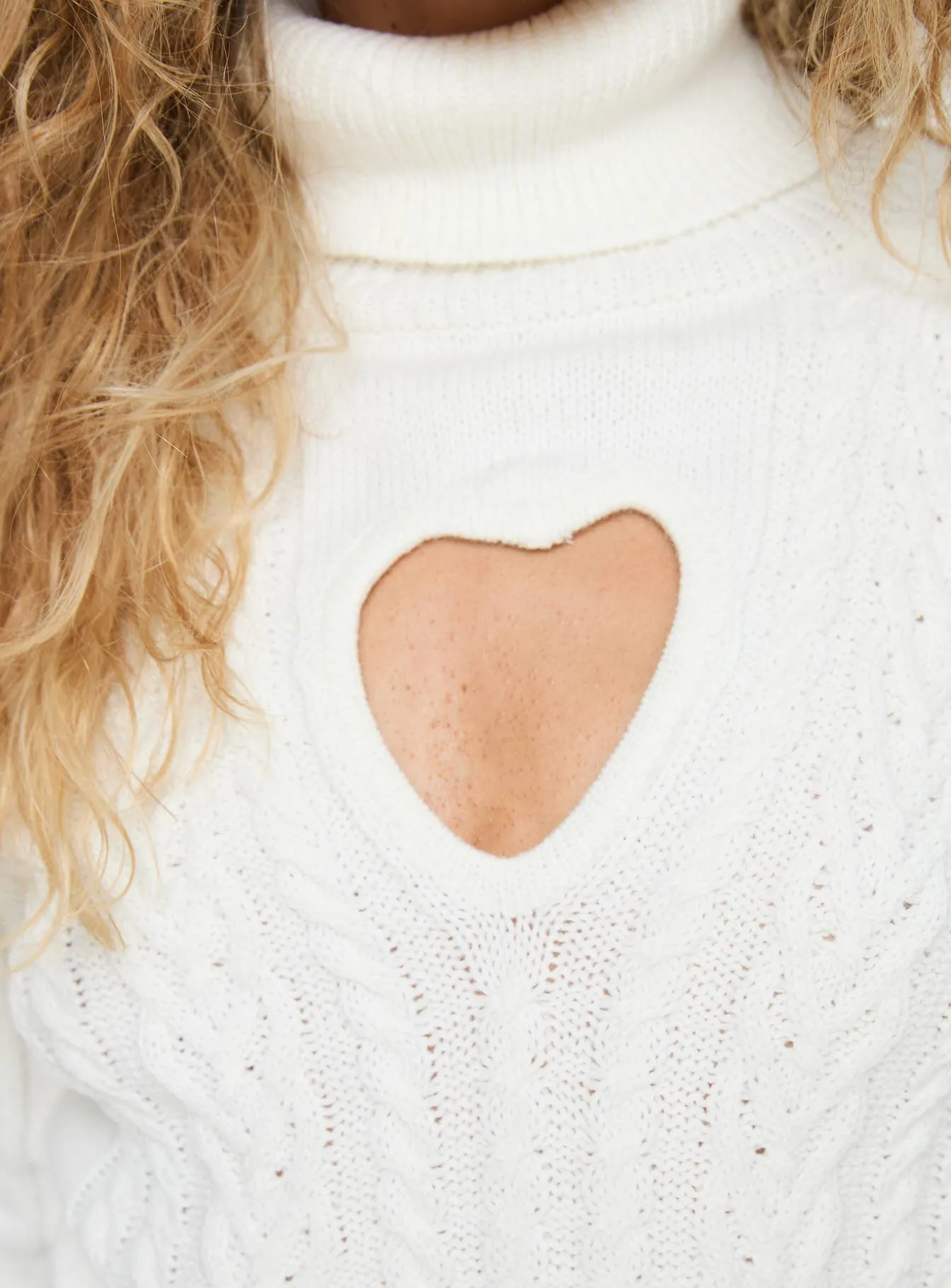 Whole Love Cable Knit Turtleneck Sweater Cream