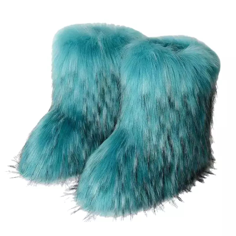 Winter Shoe Women's Winter Fluffy Faux Fox Fur Boots Woman Plush Warm Snow Boots Luxury Footwear Girls' Furry Fur Bottes Fashion