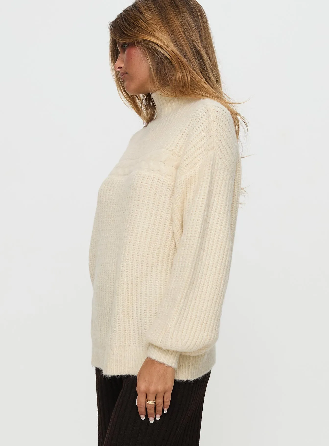 Wistfully Funnel Neck Knit Sweater Cream