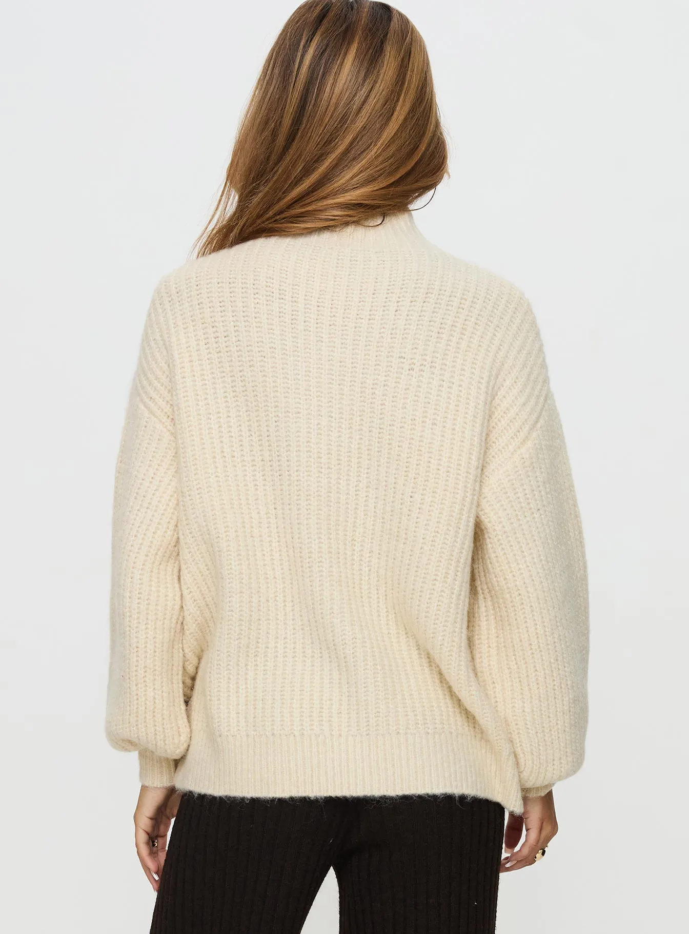 Wistfully Funnel Neck Knit Sweater Cream