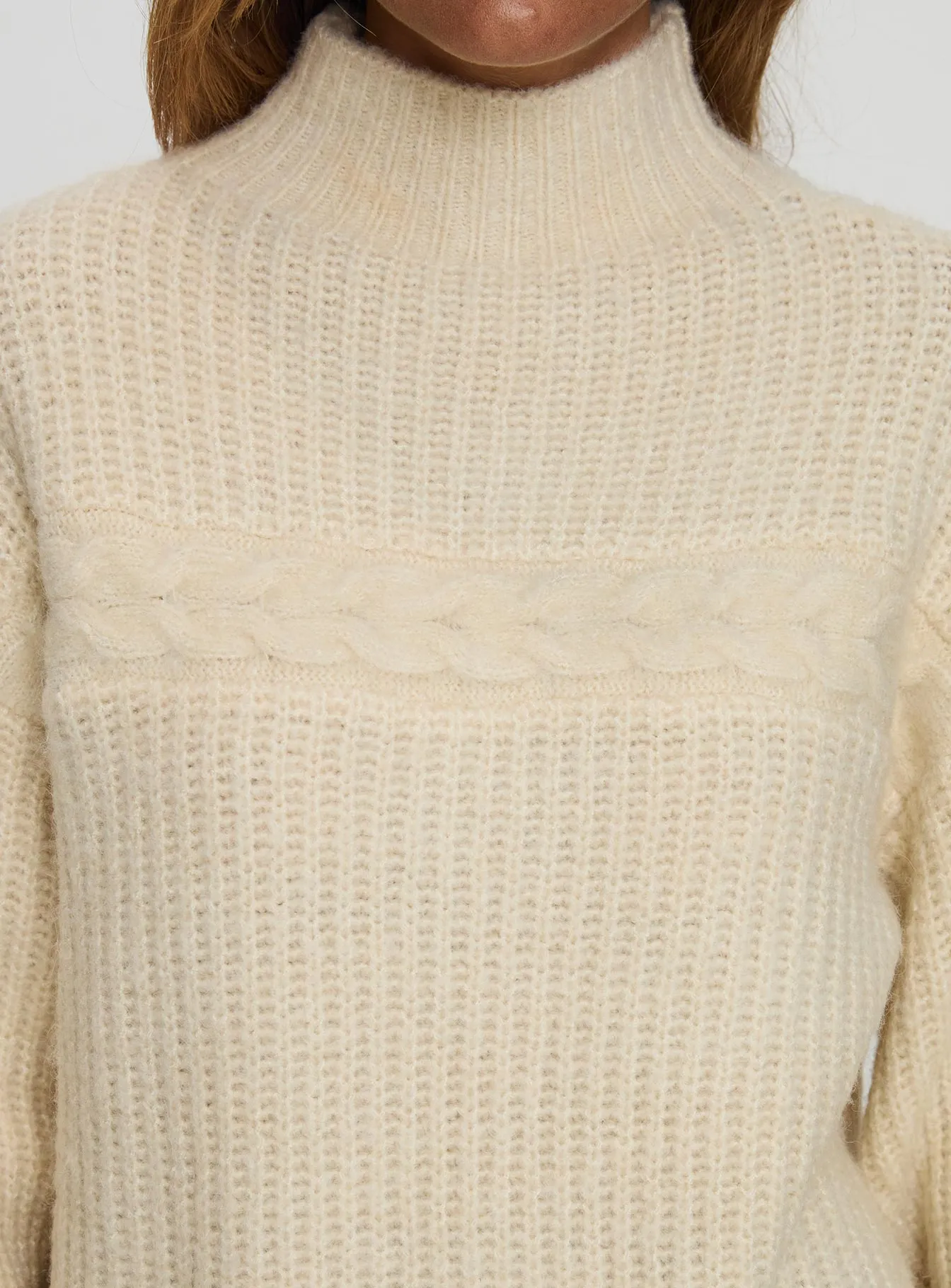 Wistfully Funnel Neck Knit Sweater Cream