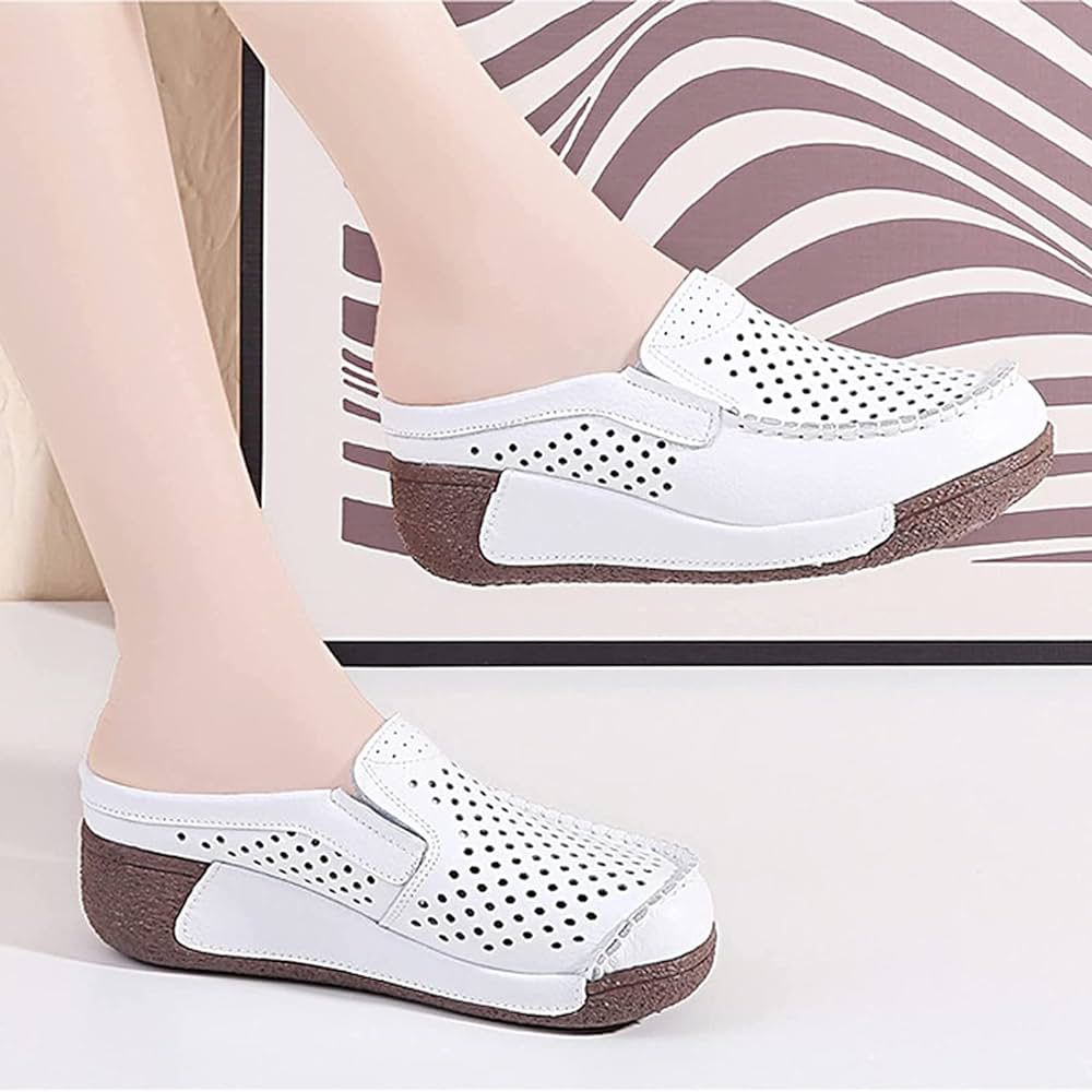 Women Fashion Leather Hollow Out Closed Toe Mule Sandals