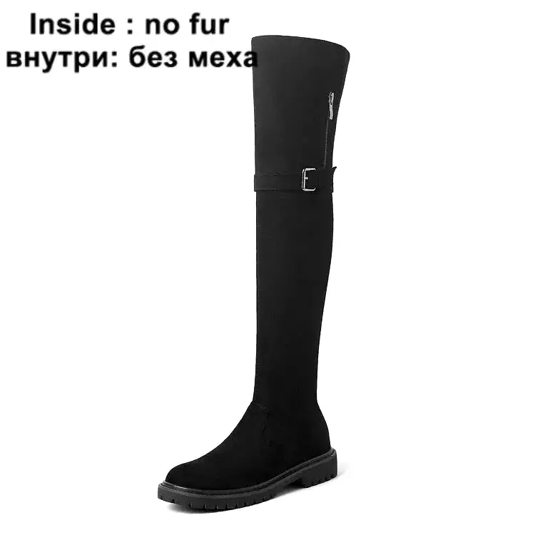 Women OverKnees Snow Boots Belt Buckle Warm Plush Foldable Boots