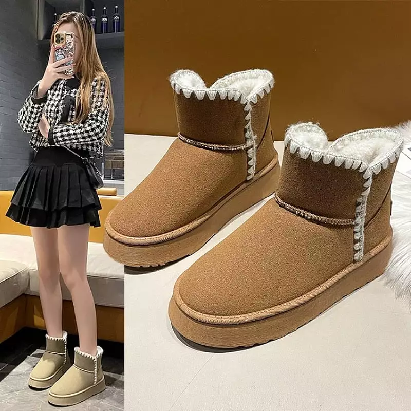 Women Winter Flats Moccasin Snow Winter Cowskin Boots