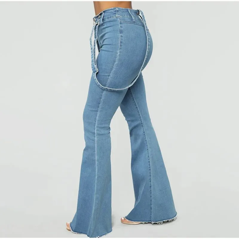 Women's Vintage Streetwear High Waist Wide Leg Denim Suspender Pants