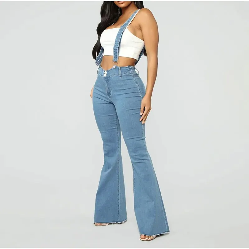 Women's Vintage Streetwear High Waist Wide Leg Denim Suspender Pants